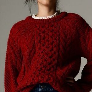 The New Society Ruby Dusk Women's Red Cable Knit Sweater